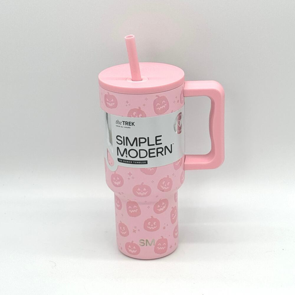 Simple Modern 30oz Pink Jack O Lantern Pumpkins Stainless Steel Trek Tumbler NEW